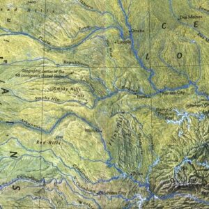 Topographic map of Kansas with rivers and cities for outdoor navigation and survival planning.