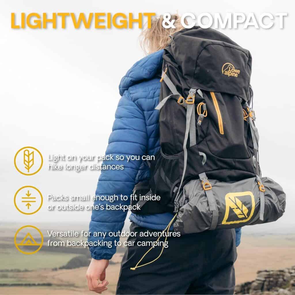Lightweight and compact hiking backpack for outdoor adventures and camping.