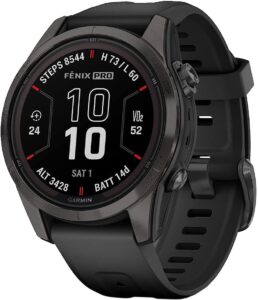 Smart Garmin Fenix Pro GPS outdoor smartwatch with fitness tracking, healthcare sensors, durable design.