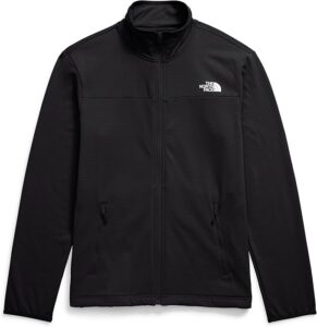 Black The North Face softshell jacket for outdoor camping and hiking, durable waterproof outdoor gear, perfect for extreme weather conditions, versatile for survival and adventure activities.