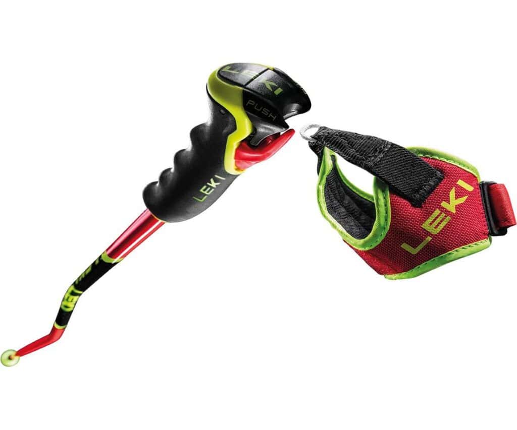 Leki Trekking Pole with adjustable wrist strap, ergonomic grip, and lightweight design for hiking and outdoor survival gear enthusiasts. Perfect for trekking, camping, and outdoor survival situations.